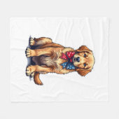 Patriotic Golden Retriever Puppy Vintage Shirt 4 フリースブランケット (正面(横))