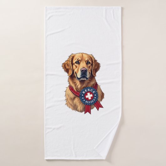 Patriotic Golden Retriever Rescue Vintage Tee 4 バスタオル (バスタオル)