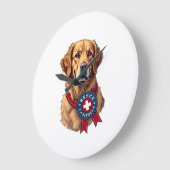 Patriotic Golden Retriever Rescue Vintage Tee 4 ラージ壁時計 (傾斜)
