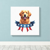 Patriotic Golden Retriever Ribbon Bridge Tee キャンバスプリント (インサイチュ (ウッドフロア))