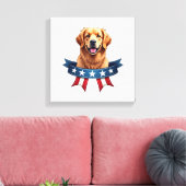 Patriotic Golden Retriever Ribbon Bridge Tee キャンバスプリント (インサイチュ (リビング))