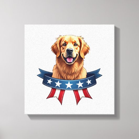 Patriotic Golden Retriever Ribbon Bridge Tee キャンバスプリント (正面)