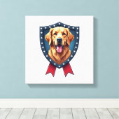 Patriotic Golden Retriever Shield Ribbon Drop Tee キャンバスプリント (インサイチュ (ウッドフロア))