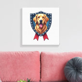 Patriotic Golden Retriever Shield Ribbon Drop Tee キャンバスプリント (インサイチュ (リビング))