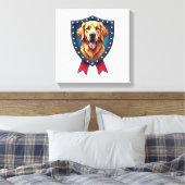 Patriotic Golden Retriever Shield Ribbon Drop Tee キャンバスプリント (インサイチュ (寝室))