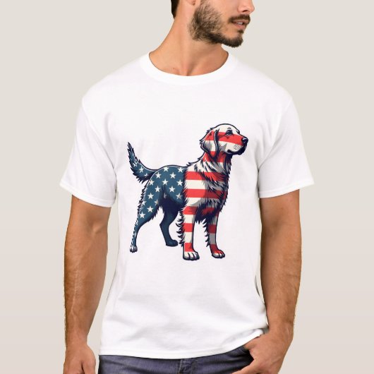 Patriotic Golden Retriever Silhouette Vintage Tee  Tシャツ (正面)