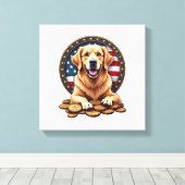 Patriotic Golden Retriever Stacked Coin Shirt キャンバスプリント (インサイチュ (ウッドフロア))