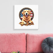 Patriotic Golden Retriever Stacked Coin Shirt キャンバスプリント (インサイチュ (リビング))