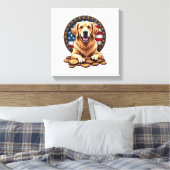 Patriotic Golden Retriever Stacked Coin Shirt キャンバスプリント (インサイチュ (寝室))