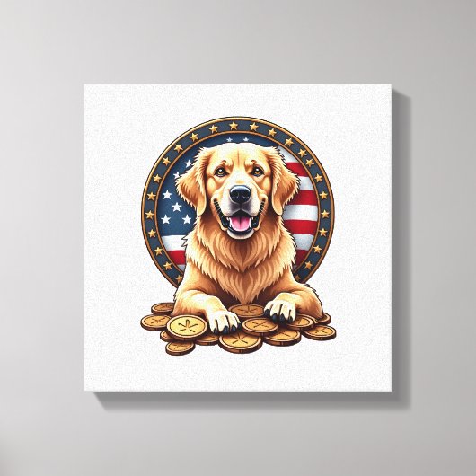 Patriotic Golden Retriever Stacked Coin Shirt キャンバスプリント (正面)