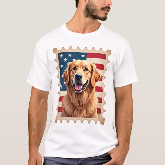 Patriotic Golden Retriever Stamp Vintage Tee 2 Tシャツ (正面)
