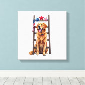 Patriotic Golden Retriever Star Ladder Shirt キャンバスプリント (インサイチュ (ウッドフロア))