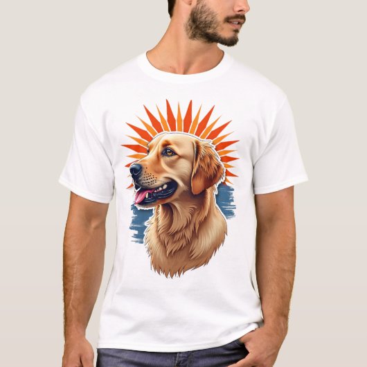 Patriotic Golden Retriever Sunburst Vintage Tee 4 Tシャツ (正面)