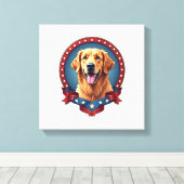 Patriotic Golden Retriever Tribute Crest Tee キャンバスプリント (インサイチュ (ウッドフロア))