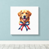 Patriotic Golden Retriever Twin Ribbon Tee キャンバスプリント (インサイチュ (ウッドフロア))