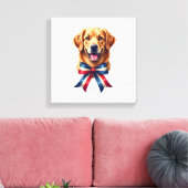 Patriotic Golden Retriever Twin Ribbon Tee キャンバスプリント (インサイチュ (リビング))