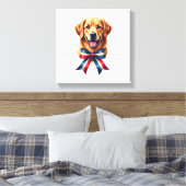 Patriotic Golden Retriever Twin Ribbon Tee キャンバスプリント (インサイチュ (寝室))