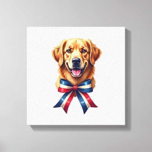 Patriotic Golden Retriever Twin Ribbon Tee キャンバスプリント (正面)