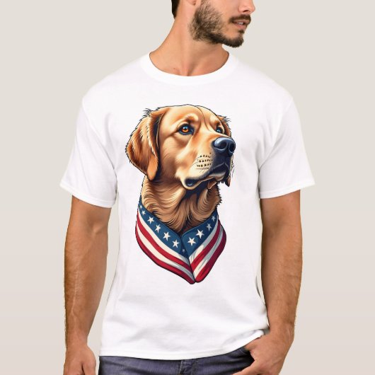 Patriotic Golden Retriever USA Flag Style Tee 4 Tシャツ (正面)