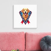 Patriotic Golden Retriever Victory Ribbon Tee キャンバスプリント (インサイチュ (リビング))