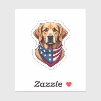 Patriotic Golden Retriever Vintage Engraving Shirt シール