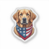 Patriotic Golden Retriever Vintage Engraving Shirt シール (正面)