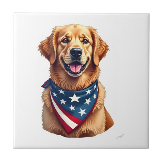 Patriotic Golden Retriever Vintage Engraving Shirt タイル (正面)