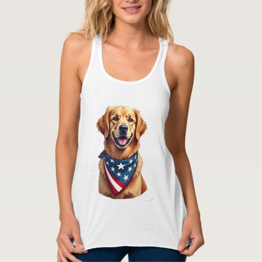 Patriotic Golden Retriever Vintage Engraving Shirt タンクトップ (正面)
