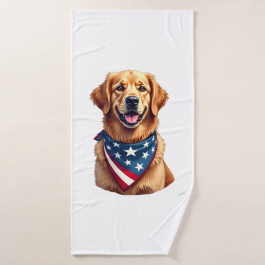 Patriotic Golden Retriever Vintage Engraving Shirt バスタオル (バスタオル)