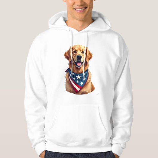 Patriotic Golden Retriever Vintage Engraving Shirt パーカ (正面)