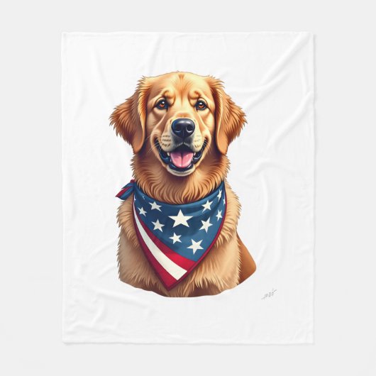 Patriotic Golden Retriever Vintage Engraving Shirt フリースブランケット (正面)