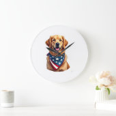 Patriotic Golden Retriever Vintage Engraving Shirt ラージ壁時計 (ホーム)