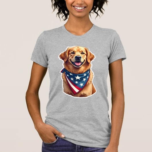 Patriotic Golden Retriever Vintage Engraving Shirt Tシャツ (正面)