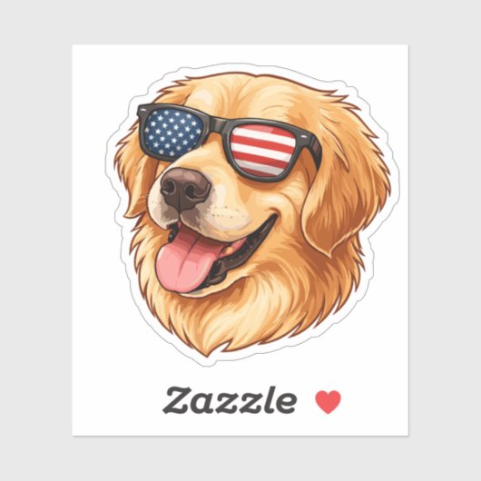 Patriotic Golden Retriever with American Flag シール (シート)