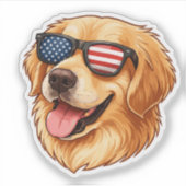 Patriotic Golden Retriever with American Flag シール (正面)