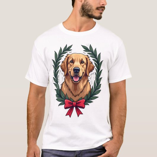 Patriotic Golden Retriever Wreath Vintage Shirt Tシャツ (正面)