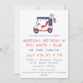 Patriotic Golf Cart Party Red White Blue July 4th 招待状 (正面)