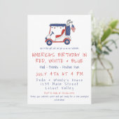 Patriotic Golf Cart Party Red White Blue July 4th 招待状 (スタンド正面)