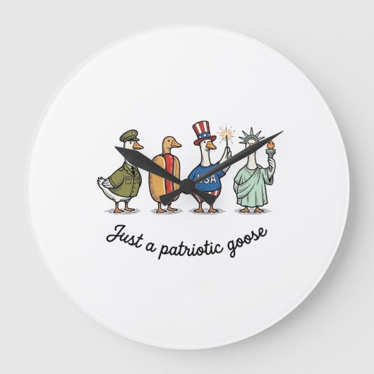 Patriotic Goose Vintage Engraving Funny USA Shirt  ラージ壁時計 (正面)