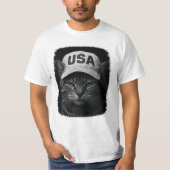 Patriotic Grumpy Cat – USA Hat Black & White Tシャツ (正面)
