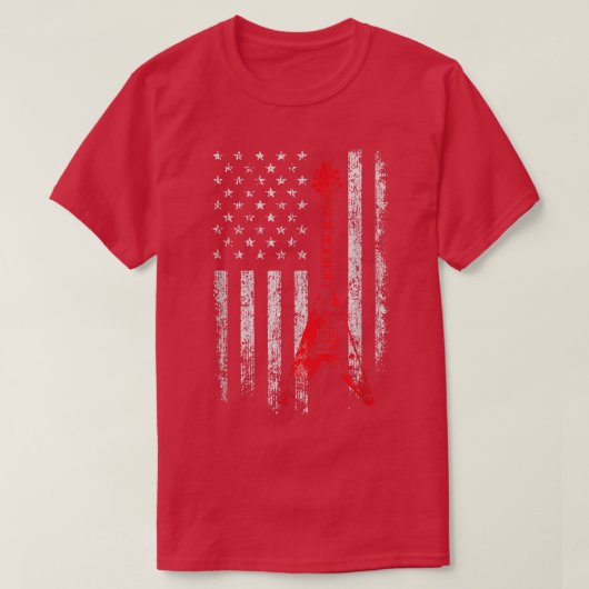 Patriotic Guitarist Vintage Guitar American US Fla Tシャツ (デザイン正面)