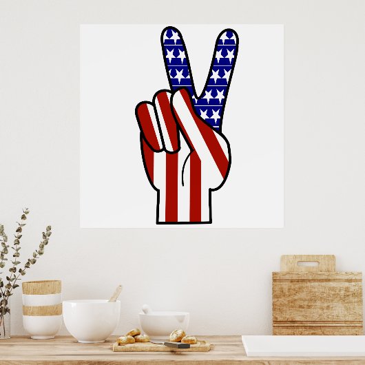 Patriotic Hand Peace Sign ポスター (キッチン)