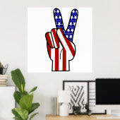 Patriotic Hand Peace Sign ポスター (ホームオフィス)