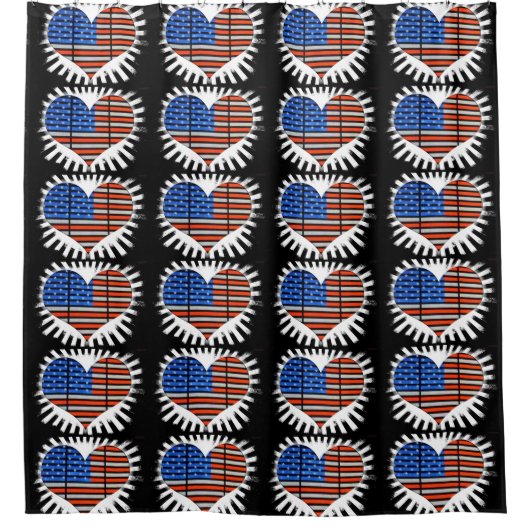 Patriotic Heart American Flag シャワーカーテン (正面)