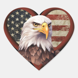 Patriotic Heart Eagle Flag Vinyl Laptop Decal ハートシール