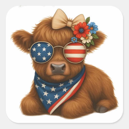Patriotic highland baby calf スクエアシール (正面)