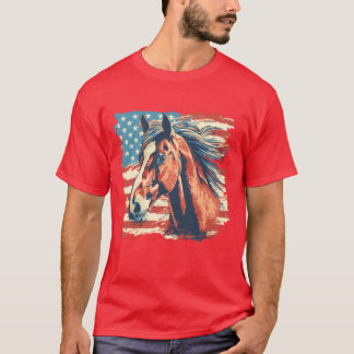Patriotic Horse American Flag Equestrian for a gir Tシャツ