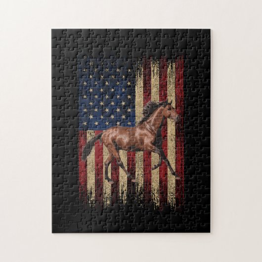 Patriotic Horse American Flag Horseback Riding ジグソーパズル (縦)