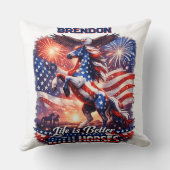 Patriotic Horse American Flag Sunset Equestrian クッション (裏面)