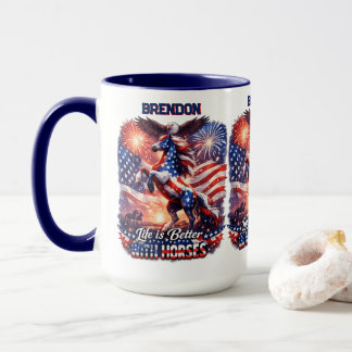 Patriotic Horse American Flag Sunset Equestrian  マグカップ